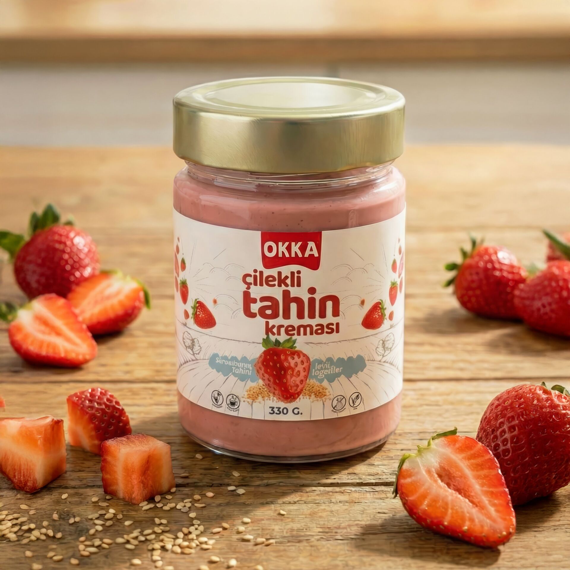 ÇİLEKLİ TAHİN KREMASI 330 GR